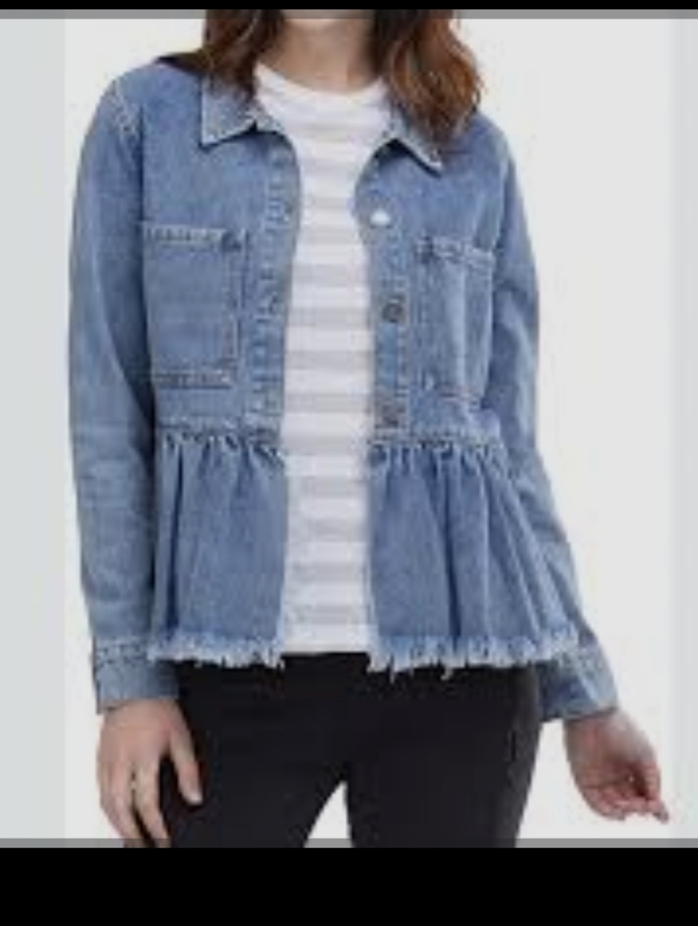 Mudpie Denim Ruffle Fringed Peplum Babydoll Bohemian Jacket Womens M On Trend
